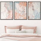 Set of 3 Abstract Oil in Pastel Blue Ivory and Peach Wall Art Prints