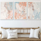 Set of 3 Abstract Oil in Pastel Blue Ivory and Peach Wall Art Prints