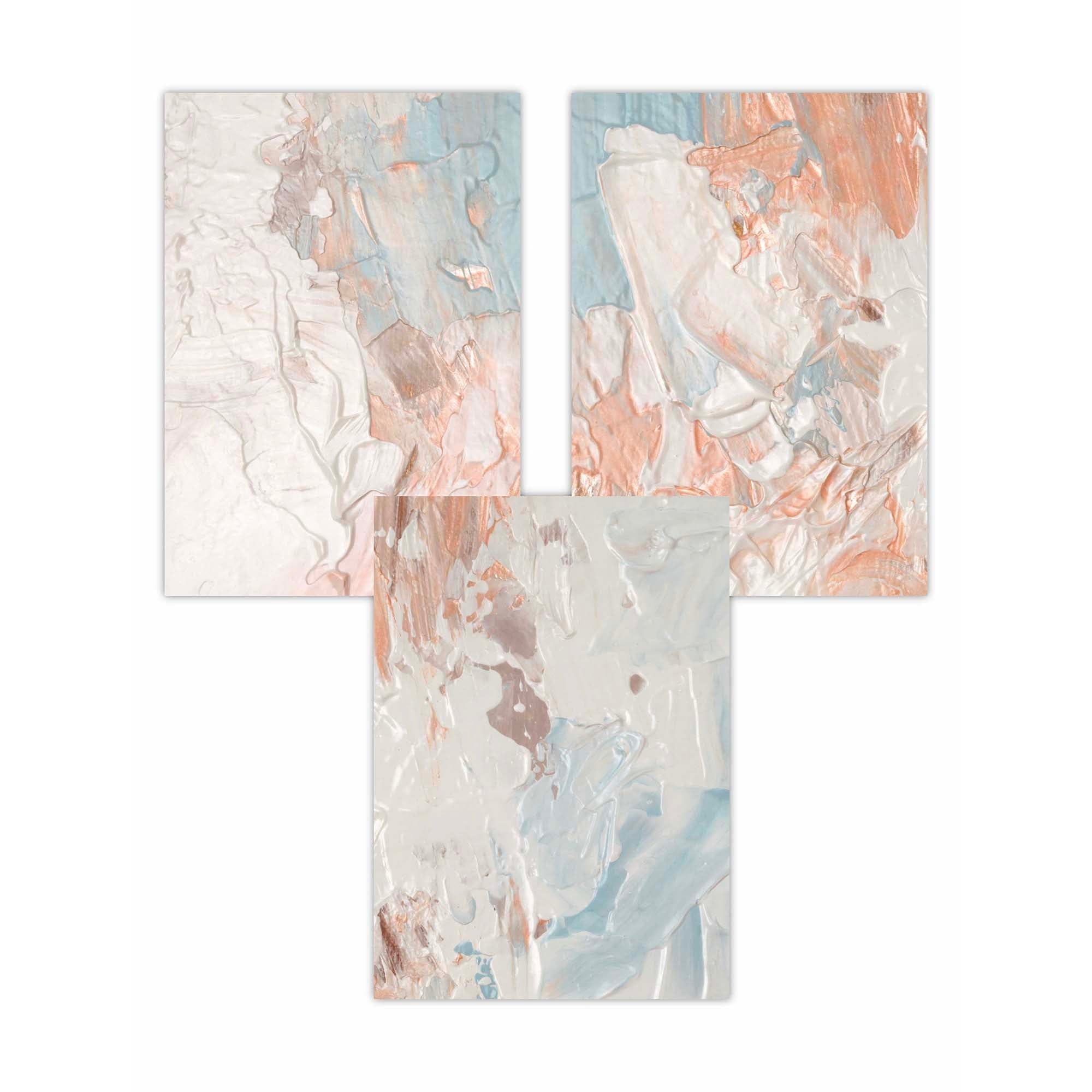 Set of 3 Abstract Oil in Pastel Blue Ivory and Peach Wall Art Prints