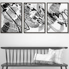 Set of 3 Abstract Watercolour in Black and Grey Wall Art Prints