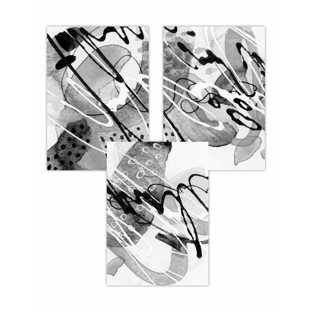 Set of 3 Abstract Watercolour in Black and Grey Wall Art Prints