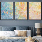 Set of 3 Abstract Palette Oil in Pastel Blue Pink and Yellow Wall Art Prints