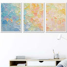 Set of 3 Abstract Palette Oil in Pastel Blue Pink and Yellow Wall Art Prints