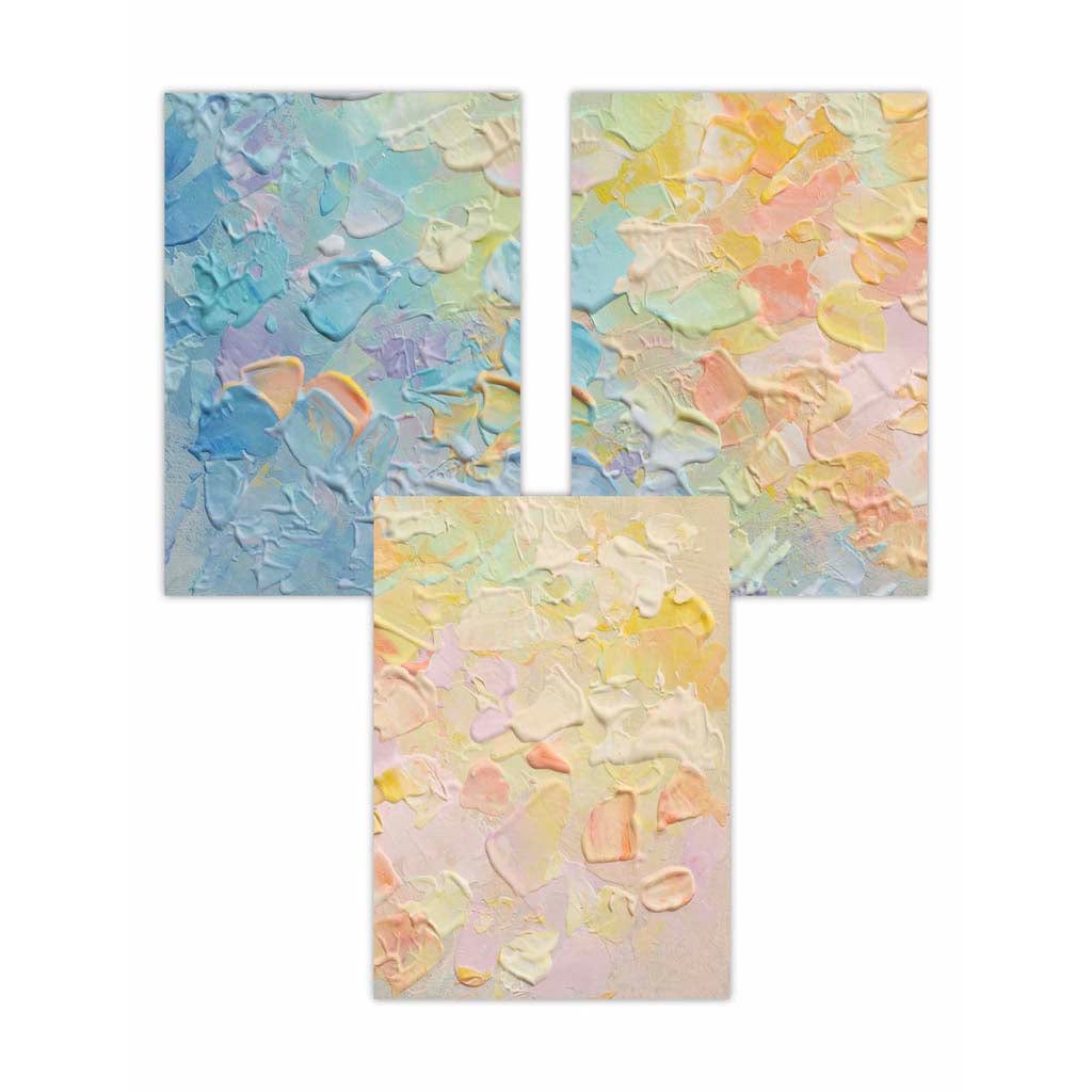 Set of 3 Abstract Palette Oil in Pastel Blue Pink and Yellow Wall Art Prints