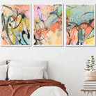 Set of 3 Abstract Watercolour in Blue and Orange Wall Art Prints
