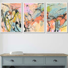 Set of 3 Abstract Watercolour in Blue and Orange Wall Art Prints