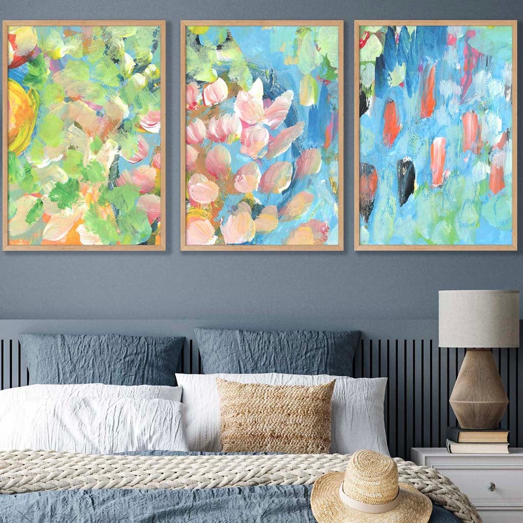 Set of 3 Abstract Tropical Summer Flowers Wall Art Prints