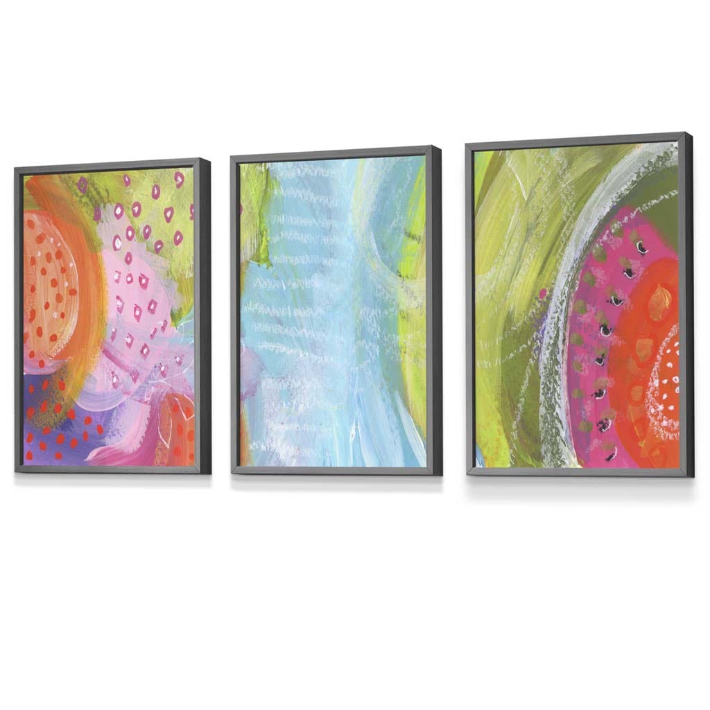 Set of 3 Abstract Bright Tropical Fruits Wall Art Prints | Framed | Artze Wall Art UK