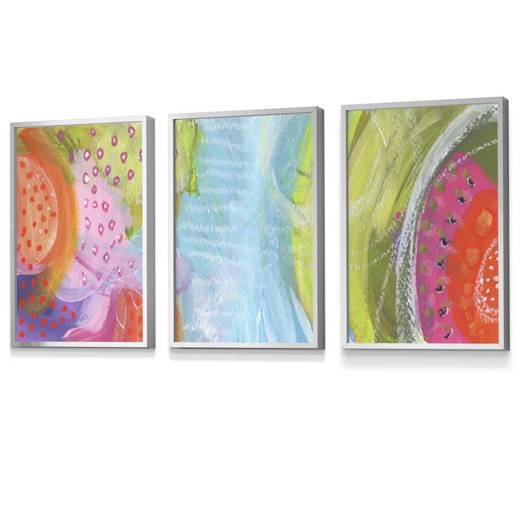 Set of 3 Abstract Bright Tropical Fruits Wall Art Prints | Framed | Artze Wall Art UK