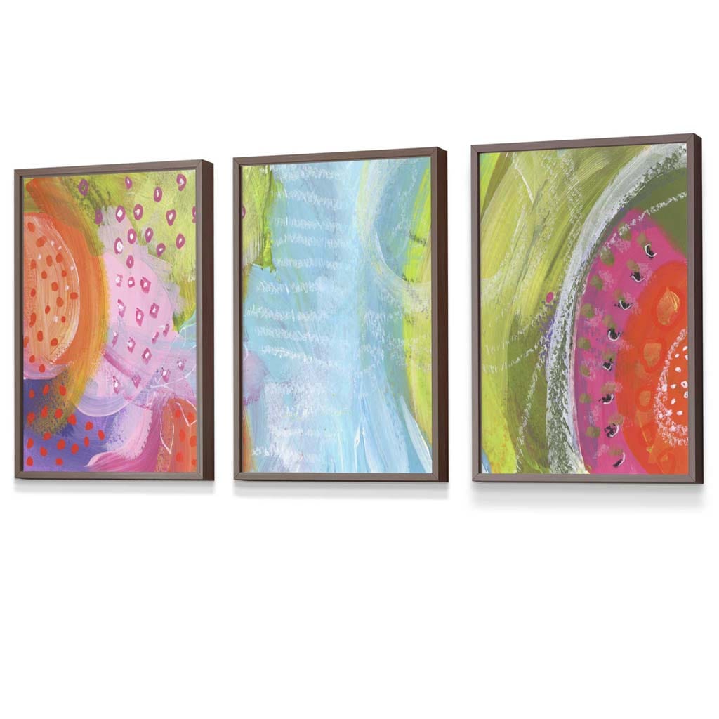 Set of 3 Abstract Bright Tropical Fruits Wall Art Prints | Framed | Artze Wall Art UK