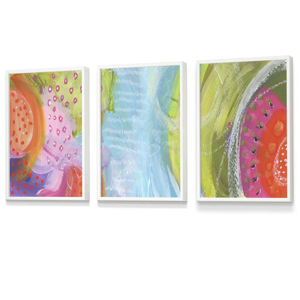 Set of 3 Abstract Bright Tropical Fruits Wall Art Prints | Framed | Artze Wall Art UK