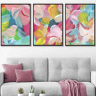 Set of 3 Abstract Wild Garden Flowers in Pink and Blue Wall Art Prints