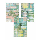 Set of 3 Abstract lily Pond in Green and Pink Wall Art Prints