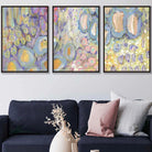 Set of 3 Abstract Floral in Purple and Yellow Wall Art Prints