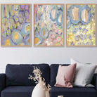 Set of 3 Abstract Floral in Purple and Yellow Wall Art Prints