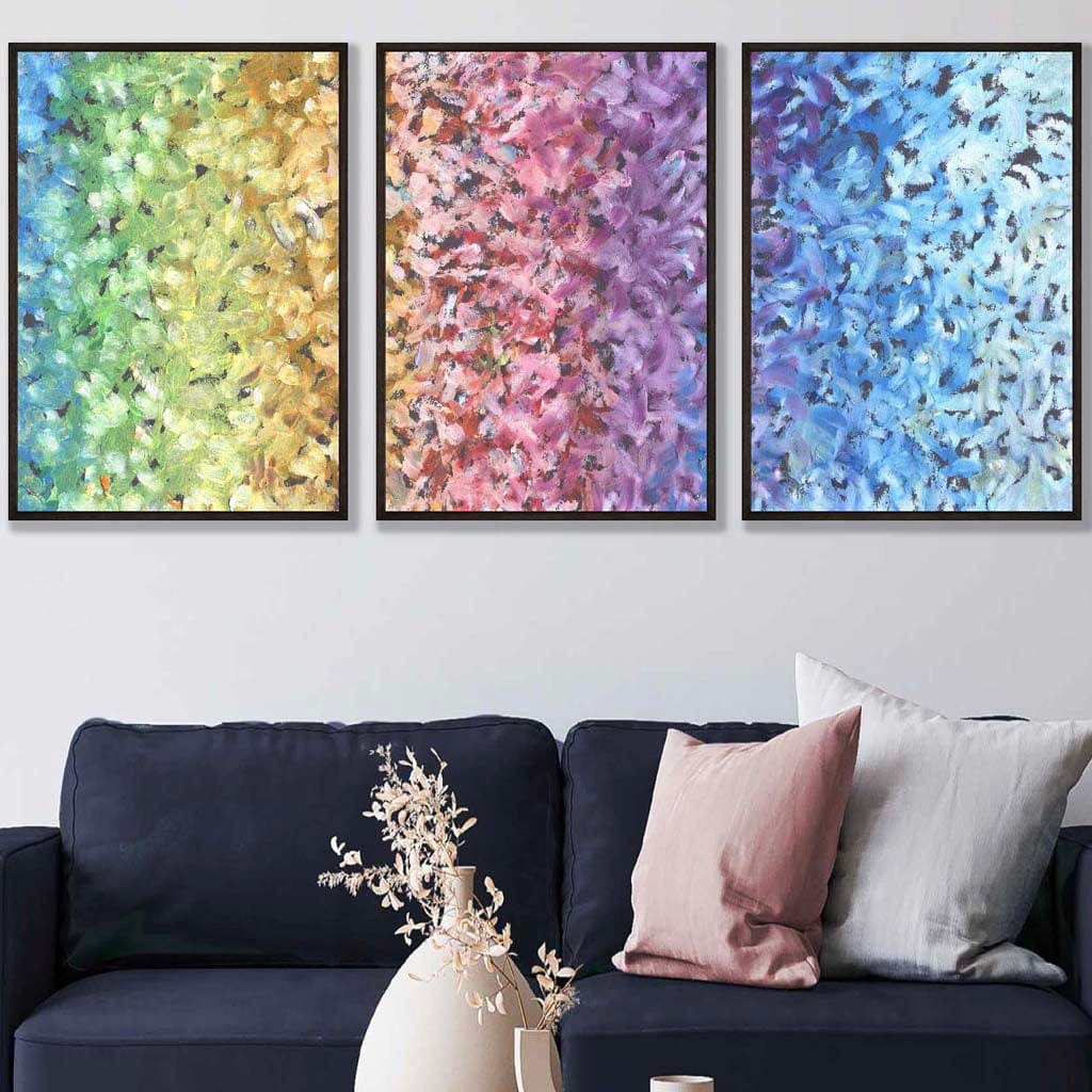 Set of 3 Abstract Colourful Rainbow Petals Wall Art Prints