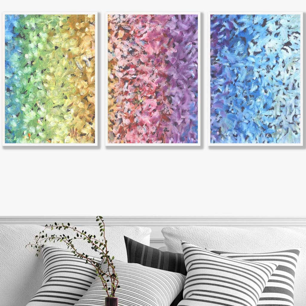Set of 3 Abstract Colourful Rainbow Petals Wall Art Prints