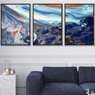 Set of 3 Abstract Blue and Orange Ocean Wall Art Prints