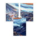 Set of 3 Abstract Blue and Orange Ocean Wall Art Prints