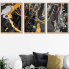Set of 3 Abstract Black and Yellow Fluid Splatters Wall Art Prints