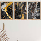 Set of 3 Abstract Black and Yellow Fluid Splatters Wall Art Prints