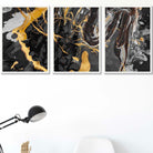 Set of 3 Abstract Black and Yellow Fluid Splatters Wall Art Prints
