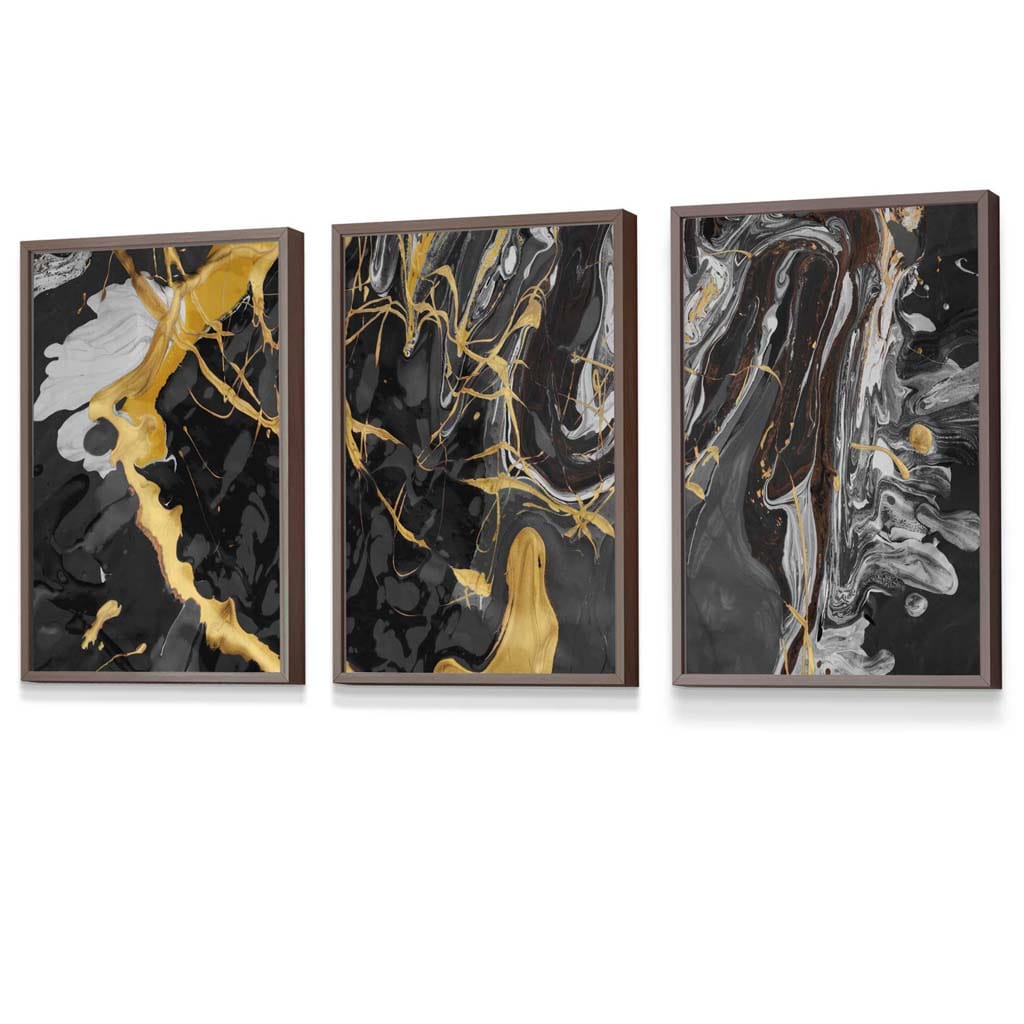 Abstract Black and Yellow Fluid Splatters Framed Wall Art Prints | Artze Wall Art UK