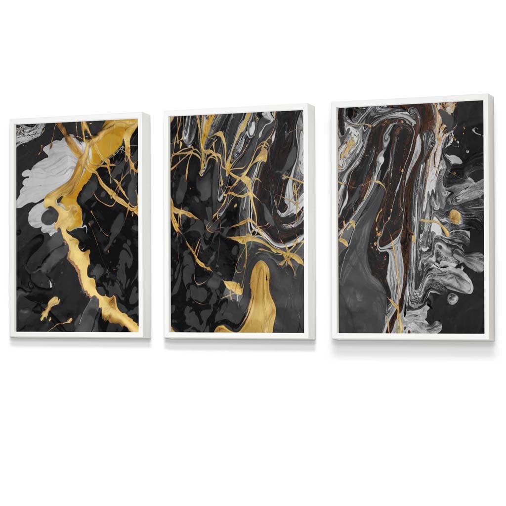 Abstract Black and Yellow Fluid Splatters Framed Wall Art Prints | Artze Wall Art UK