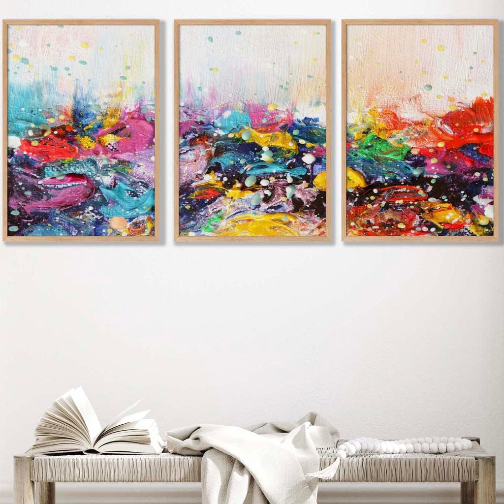 Set of 3 Abstract Colourful Paint Splashes Wall Art Prints