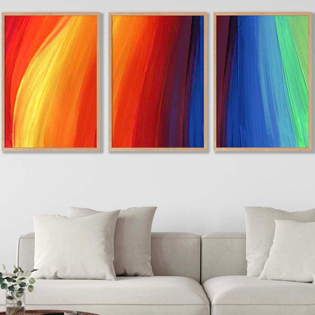 Set of 3 Abstract Colourful Rainbow Wall Art Prints