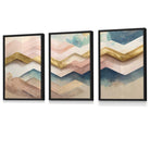 Set of 3 Herringbone Abstract in Pastel Pink and Gold Framed Wall Art Prints | Artze Wall Art UK