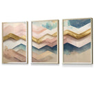 Set of 3 Herringbone Abstract in Pastel Pink and Gold Framed Wall Art Prints | Artze Wall Art UK