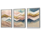 Set of 3 Herringbone Abstract in Pastel Pink and Gold Framed Wall Art Prints | Artze Wall Art UK
