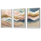 Set of 3 Herringbone Abstract in Pastel Pink and Gold Framed Wall Art Prints | Artze Wall Art UK