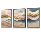 Set of 3 Herringbone Abstract in Pastel Pink and Gold Framed Wall Art Prints | Artze Wall Art UK