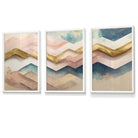 Set of 3 Herringbone Abstract in Pastel Pink and Gold Framed Wall Art Prints | Artze Wall Art UK