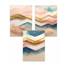 Set of 3 Herringbone Abstract in Pastel Pink Teal and Gold Wall Art Prints