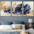 Set of 3 Oriental Abstract Flowers in Purple and Gold Wall Art Prints