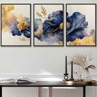 Set of 3 Oriental Abstract Flowers in Purple and Gold Wall Art Prints