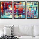 Set of 3 Geometric Abstract Colourful Squares Wall Art Prints