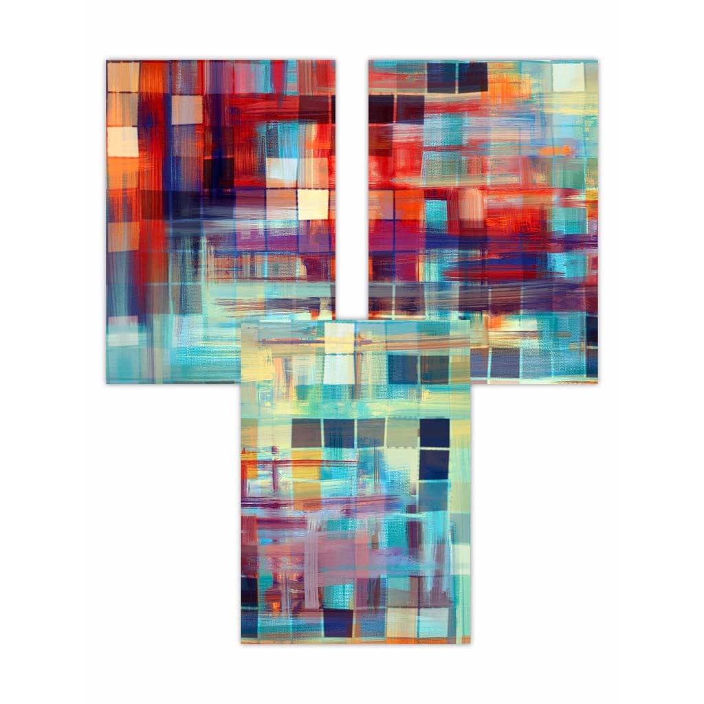 Set of 3 Geometric Abstract Colourful Squares Wall Art Prints