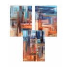 Set of 3 Geometric Abstract Sunset City In Blue and Orange Wall Art Prints