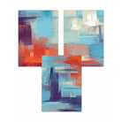Set of 3 Geometric Abstract Sunset Plaza In Purple,Blue and Orange Wall Art Prints