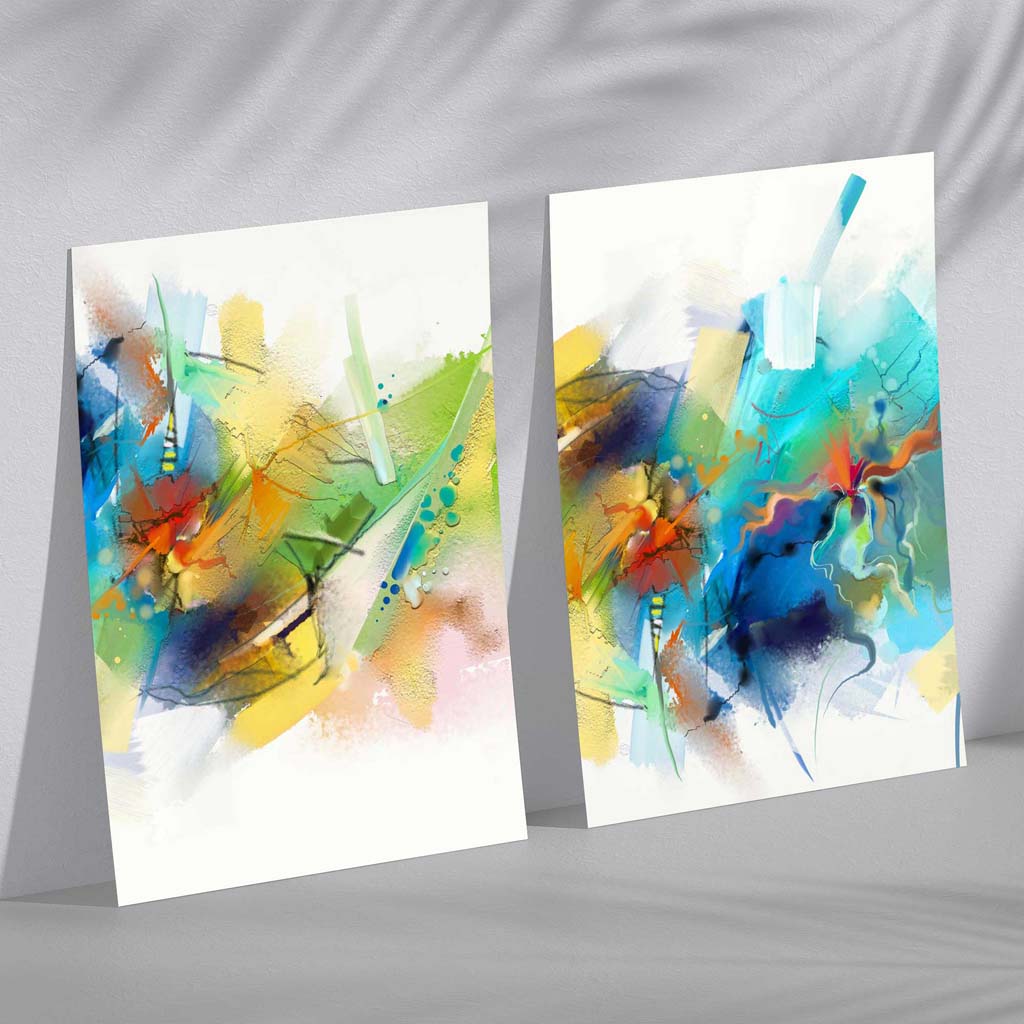 Abstract Fractal Blue Green Set of 2 Art Prints