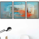Set of 3 Geometric Abstract Ocean Liner In Blue Orange White Wall Art Prints