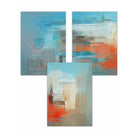 Set of 3 Geometric Abstract Ocean Liner In Blue Orange White Wall Art Prints