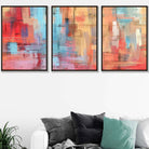 Set of 3 Geometric Abstract Strokes In Red Blue Yellow Wall Art Prints