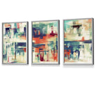Set of 3 Geometric Abstract Strokes In Blue Teal and Red Framed Art Prints | Artze Wall Art UK