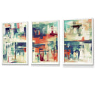 Set of 3 Geometric Abstract Strokes In Blue Teal and Red Framed Art Prints | Artze Wall Art UK