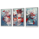 Set of 3 Geometric Abstract Squares In Red White and Blue Framed Art Prints | Artze Wall Art UK